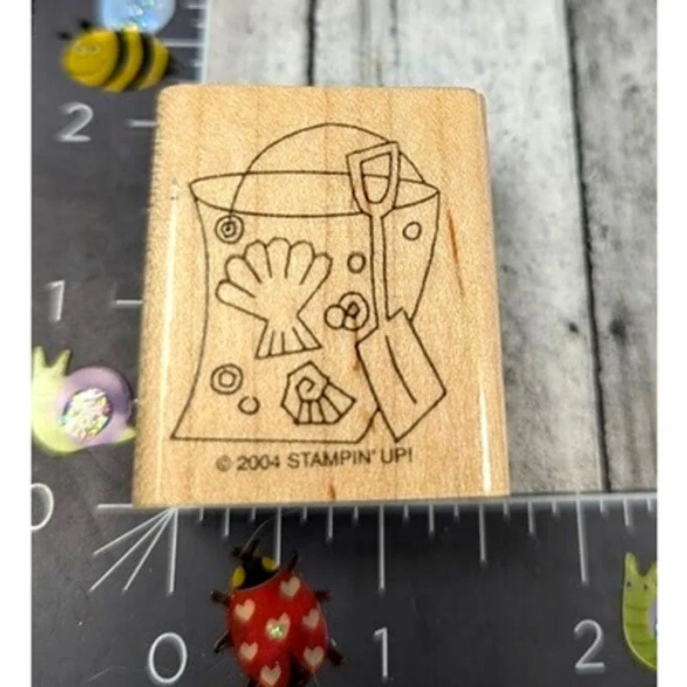 Stampin' Up! Beach Sand Pail Shovel 2004 Rubber Stamp Wood #A76